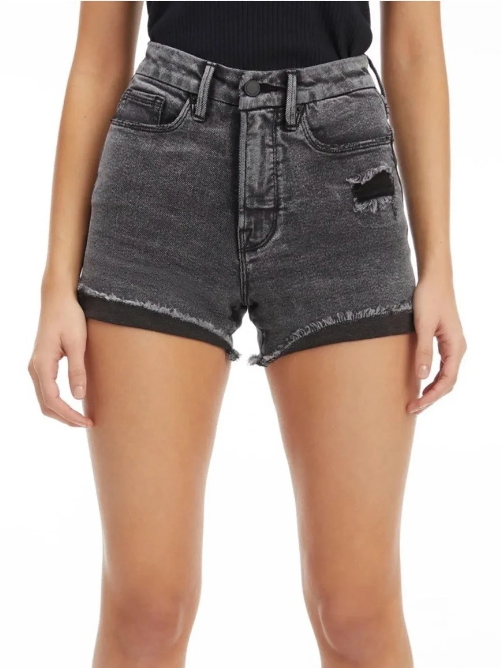 Good American Good Curve Distressed Denim Shorts Gray Wash Size 6 / 28 - Baddie